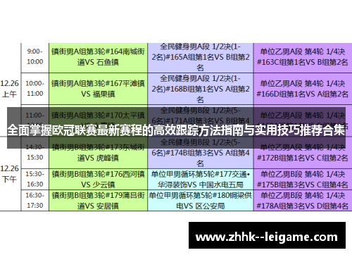 全面掌握欧冠联赛最新赛程的高效跟踪方法指南与实用技巧推荐合集 全面掌握欧冠联赛最新赛程的高效跟踪方法指南与实用技巧推荐合集